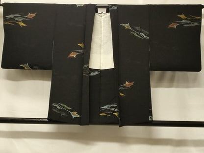 平和屋着物＃羽織　寿光織　枝花文　黒地　金銀糸　正絹　逸品　CABF8853in
