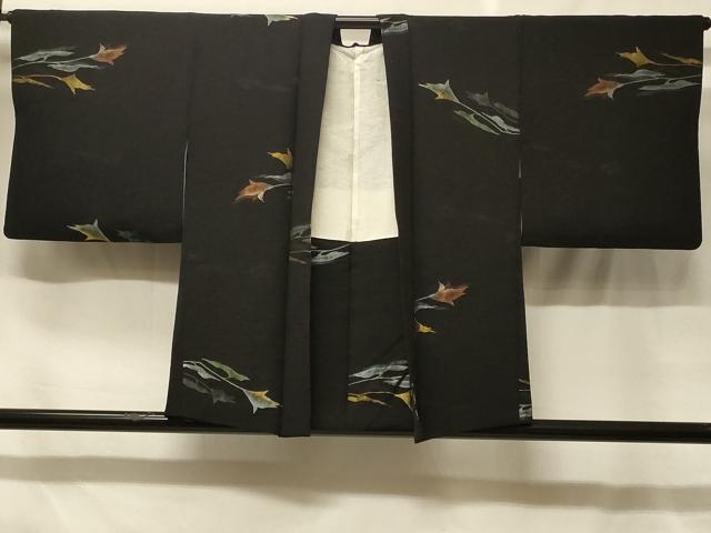 平和屋着物＃羽織　寿光織　枝花文　黒地　金銀糸　正絹　逸品　CABF8853in
