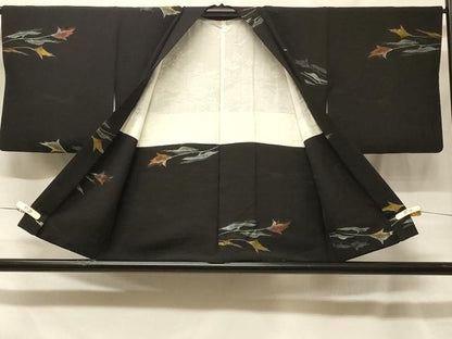 平和屋着物＃羽織　寿光織　枝花文　黒地　金銀糸　正絹　逸品　CABF8853in