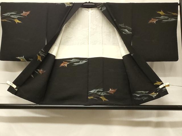 平和屋着物＃羽織　寿光織　枝花文　黒地　金銀糸　正絹　逸品　CABF8853in