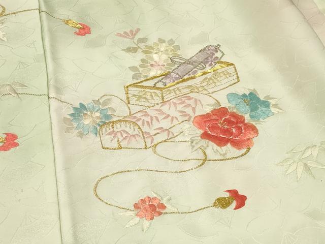平和屋着物＃羽織　刺繍　文箱草花文　暈し染め　金銀糸　正絹　逸品　CABF8854in