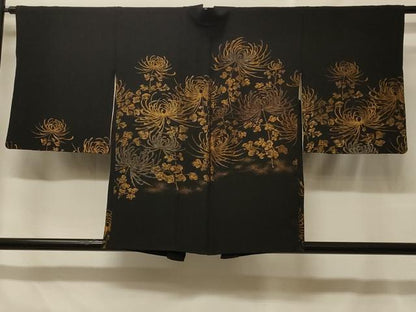 平和屋着物＃羽織　寿光織　乱菊　黒地　金銀糸　正絹　逸品　CABF8855in