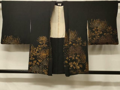 平和屋着物＃羽織　寿光織　乱菊　黒地　金銀糸　正絹　逸品　CABF8855in