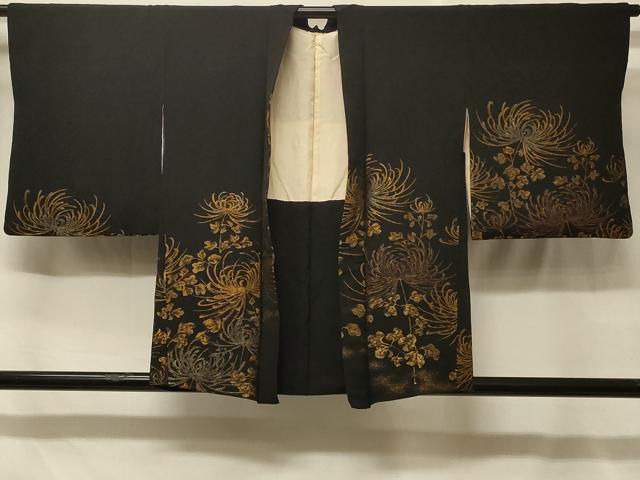 平和屋着物＃羽織　寿光織　乱菊　黒地　金銀糸　正絹　逸品　CABF8855in