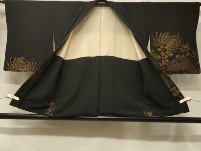平和屋着物＃羽織　寿光織　乱菊　黒地　金銀糸　正絹　逸品　CABF8855in