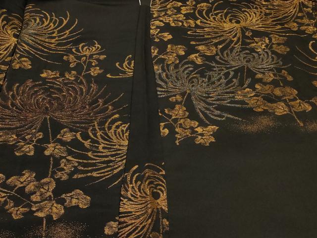 平和屋着物＃羽織　寿光織　乱菊　黒地　金銀糸　正絹　逸品　CABF8855in