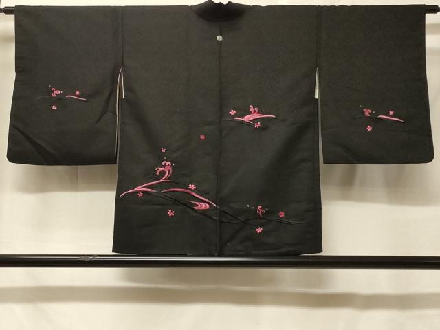 平和屋着物＃羽織　総刺繍　竜田川　黒地　洗える着物　CABF8862in