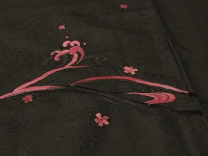 平和屋着物＃羽織　総刺繍　竜田川　黒地　洗える着物　CABF8862in