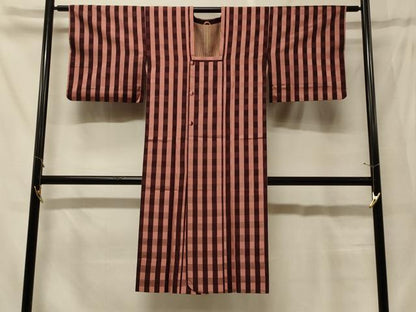 平和屋着物＃道行コート　雨コート　格子柄　正絹　逸品　CABF8868in