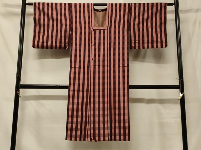 平和屋着物＃道行コート　雨コート　格子柄　正絹　逸品　CABF8868in