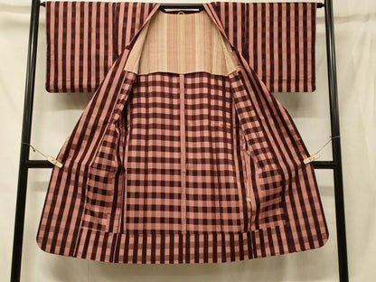 平和屋着物＃道行コート　雨コート　格子柄　正絹　逸品　CABF8868in