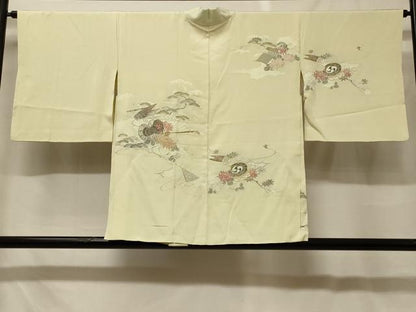 平和屋着物＃羽織　檜扇鼓草花文　金糸　正絹　逸品　CABF8870in