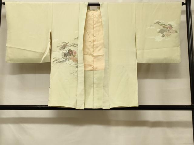 平和屋着物＃羽織　檜扇鼓草花文　金糸　正絹　逸品　CABF8870in