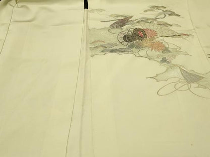 平和屋着物＃羽織　檜扇鼓草花文　金糸　正絹　逸品　CABF8870in