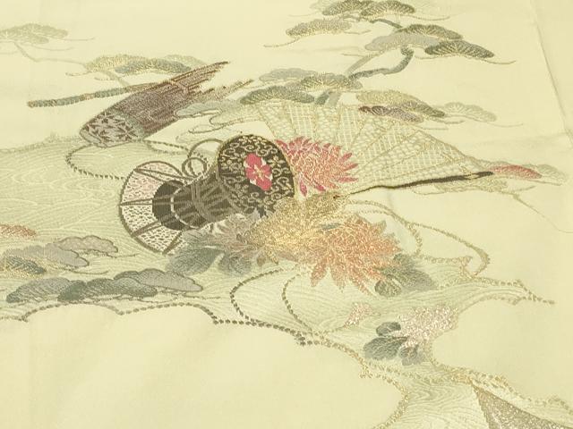平和屋着物＃羽織　檜扇鼓草花文　金糸　正絹　逸品　CABF8870in