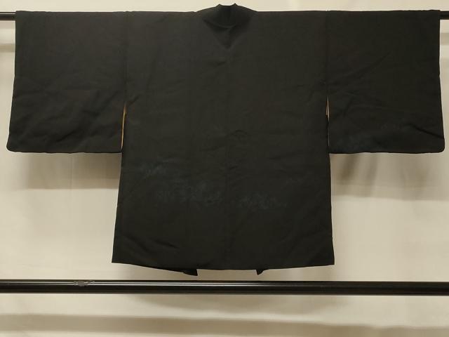 平和屋着物＃羽織　寿光織　草花文　黒地　銀糸　正絹　逸品　CABF8871in