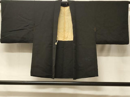 平和屋着物＃羽織　寿光織　草花文　黒地　銀糸　正絹　逸品　CABF8871in