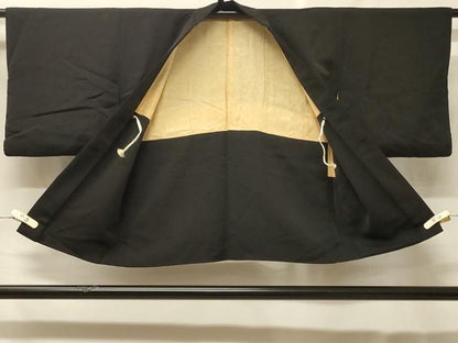 平和屋着物＃羽織　寿光織　草花文　黒地　銀糸　正絹　逸品　CABF8871in