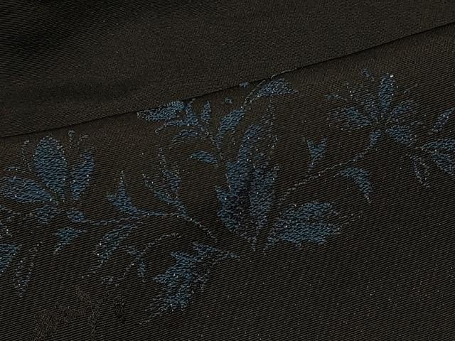 平和屋着物＃羽織　寿光織　草花文　黒地　銀糸　正絹　逸品　CABF8871in