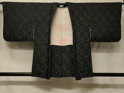平和屋着物＃羽織　七宝つなぎ　黒地　正絹　逸品　未使用　CABF8877in