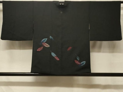 平和屋着物＃羽織　刺繍　舞羽文　黒地　銀糸　正絹　逸品　CABF8881in
