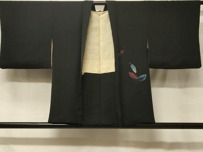 平和屋着物＃羽織　刺繍　舞羽文　黒地　銀糸　正絹　逸品　CABF8881in