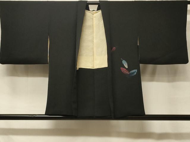 平和屋着物＃羽織　刺繍　舞羽文　黒地　銀糸　正絹　逸品　CABF8881in
