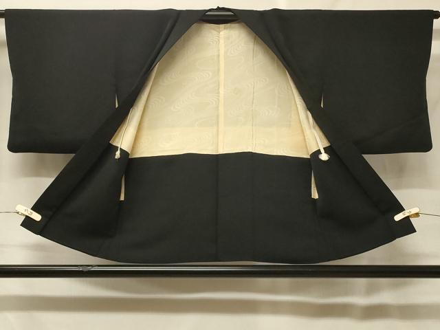 平和屋着物＃羽織　刺繍　舞羽文　黒地　銀糸　正絹　逸品　CABF8881in
