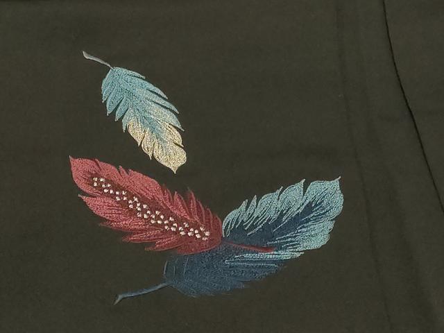 平和屋着物＃羽織　刺繍　舞羽文　黒地　銀糸　正絹　逸品　CABF8881in