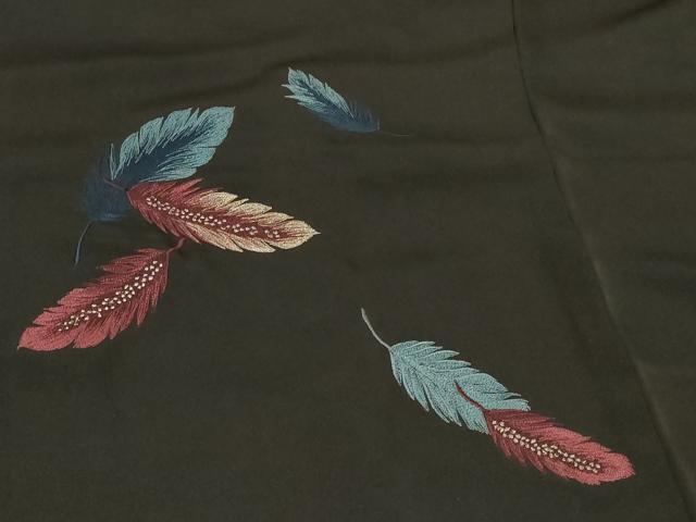 平和屋着物＃羽織　刺繍　舞羽文　黒地　銀糸　正絹　逸品　CABF8881in
