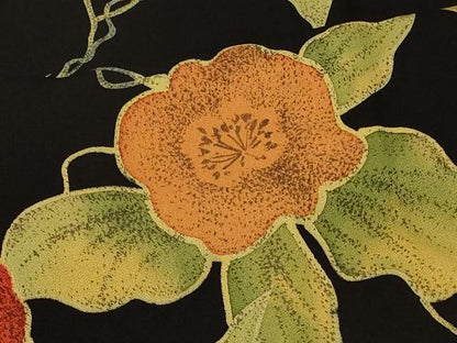 平和屋着物＃羽織　草花文　黒地　正絹　逸品　未使用　CABF8892in