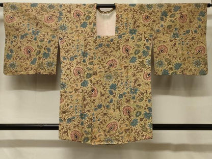 平和屋着物＃道行コート　紬地　更紗花文　正絹　逸品　CABF8893in