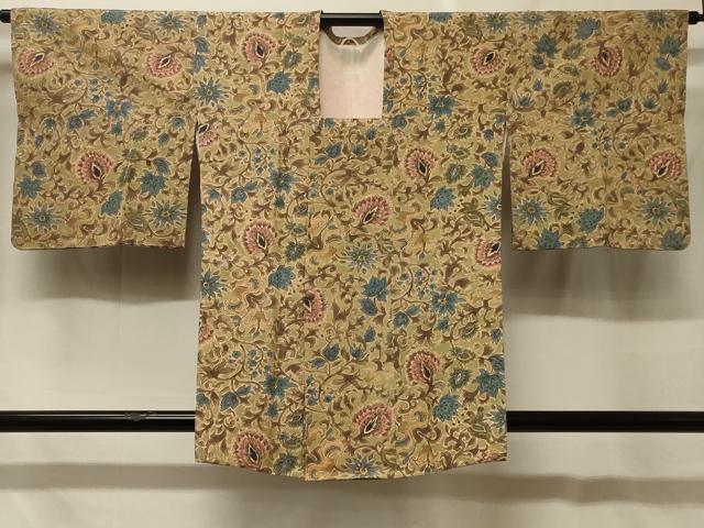 平和屋着物＃道行コート　紬地　更紗花文　正絹　逸品　CABF8893in