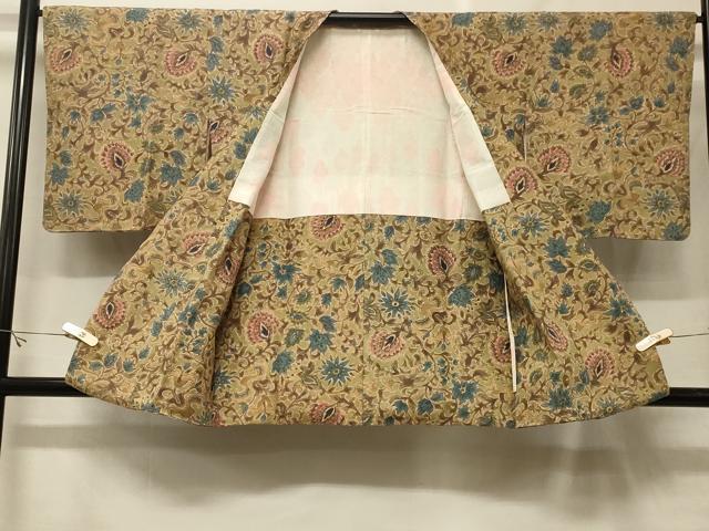 平和屋着物＃道行コート　紬地　更紗花文　正絹　逸品　CABF8893in