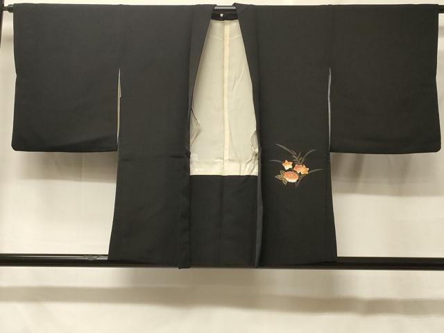 平和屋着物＃羽織　扇面草花文　黒地　金彩　正絹　逸品　CABF8894in