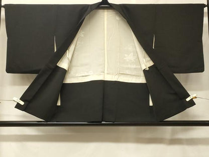 平和屋着物＃羽織　扇面草花文　黒地　金彩　正絹　逸品　CABF8894in