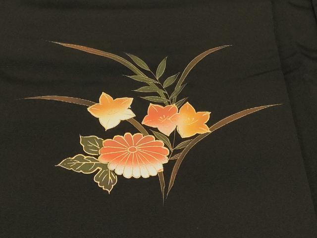 平和屋着物＃羽織　扇面草花文　黒地　金彩　正絹　逸品　CABF8894in