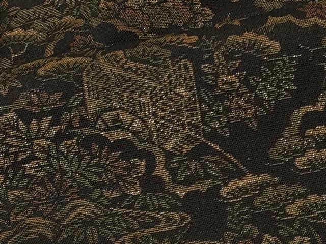 平和屋着物＃羽織　寿光織　御所車草花文　黒地　金糸　正絹　逸品　CABF8897in