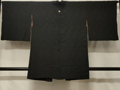 平和屋着物＃羽織　舞花地紋　黒地　正絹　逸品　CABF8901in