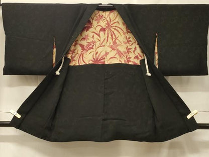 平和屋着物＃羽織　舞花地紋　黒地　正絹　逸品　CABF8901in