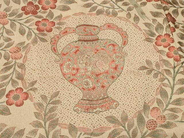 平和屋着物＃羽織　寿光織　陶器草花丸文　正絹　逸品　CABF8913in