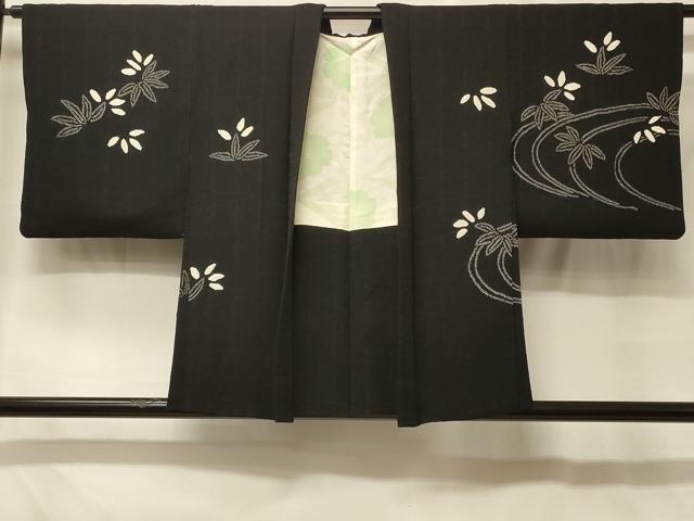 平和屋着物＃羽織　絞り　流水舞葉文　黒地　正絹　逸品　CABF8914in