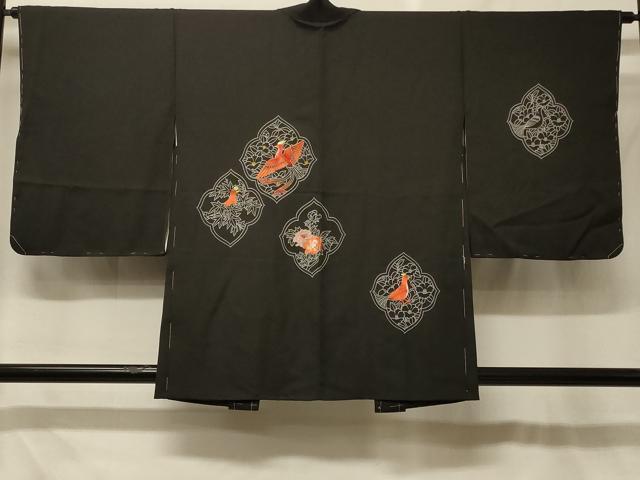 平和屋着物＃羽織　刺繍　花鳥文　黒地　正絹　逸品　未使用　CABF8918in
