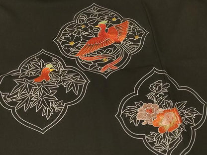 平和屋着物＃羽織　刺繍　花鳥文　黒地　正絹　逸品　未使用　CABF8918in
