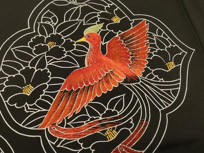 平和屋着物＃羽織　刺繍　花鳥文　黒地　正絹　逸品　未使用　CABF8918in