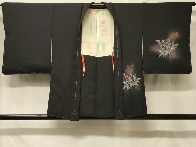 平和屋着物＃羽織　草花文　黒地　銀彩　正絹　逸品　未使用　CABF8919in