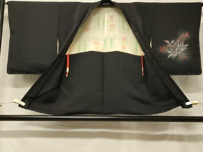 平和屋着物＃羽織　草花文　黒地　銀彩　正絹　逸品　未使用　CABF8919in