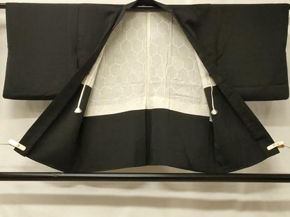 平和屋着物＃羽織　寿光織　霞文　黒地　銀糸　正絹　逸品　CABF8924in
