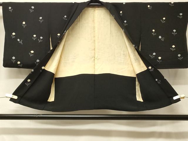 平和屋着物＃羽織　絞り　草花文　黒地　正絹　逸品　CABF8929in