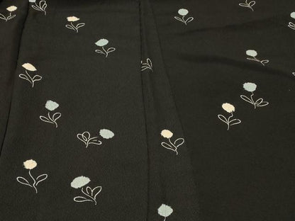 平和屋着物＃羽織　絞り　草花文　黒地　正絹　逸品　CABF8929in